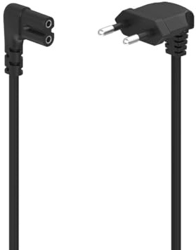 Hama Nätkabel, vinklad, 2-polig, eurokontakt, 1,5 m (dubbelspår/C7, strömkabel, strömkabel eurokontakt, enhetskabel, för skrivare, nätaggregat, TV, radio, kassettinspelare etc.) svart