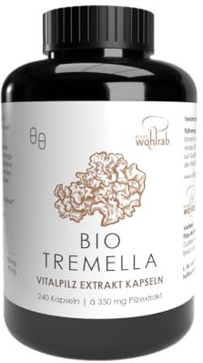 Pilze Wohlrab - Bio Tremella Extrakt Kapseln, 240 Kapseln à 350 mg Tremella Pilz Extrakt je Kapsel. Mit Acerola Vitamin C, Vitalpilze Extrakt - 1 Dose - Nahrungsergänzungsmittel