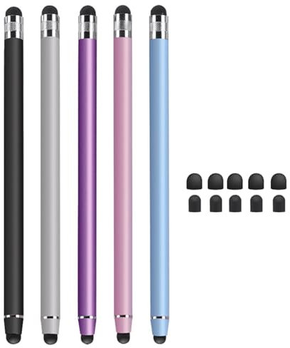 IZyufan 5 Pezzi Penna Touch, Penna Stilo, 2 in 1 Pennino Capacitivo, Compatibile con Tutti i Touchscreen Tavoletta per Pad, Phone, Smartphone, Touchscreen e Tablet (5 Colori)