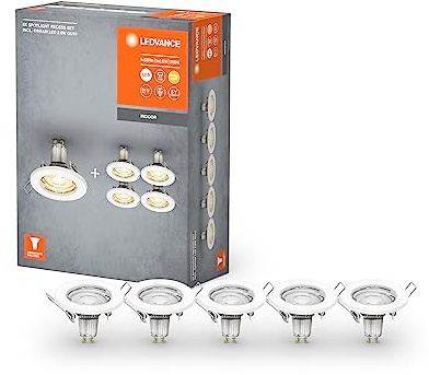 Ledvance Spot Einbauleuchten im 5er-Pack, inkl. 5x GU10-OSRAM Leuchtmittel (5x 2.6W), weiß, metallisches Gehäuse, IP20-Schutz