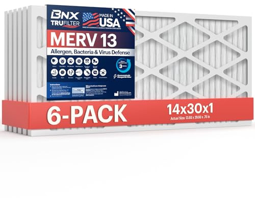 BNX TruFilter MERV 13 Luftfilter MERV 13 (6er-Pack), elektrostatisch, plissiert, Klimaanlage, HVAC, AC-Ofenfilter für Allergien, Pollen, Schimmel, Bakterien, Rauch, Allergen, MPR 1900 FPR 10, 6 Stück
