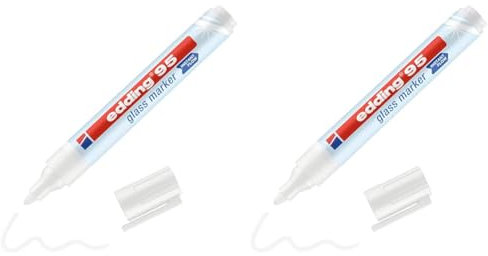 edding 95 marcador para cristal - blanco - 1 rotulador borrable para vidrio - punta redondeada 1,5-3 mm - para escribir y marcar en ventanas y pizarras de cristal - borrado en seco (Paquete de 2)