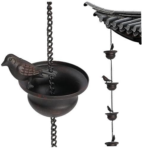 Rain Chain 94.5 Inch Movable Hanging 8 Birdbaths Rain Catchers for Garden Rustproof Decorative Hanging Garden Ornaments for Oudoor Indoor Garden Chain Hanging Garden Ornaments Rain Water Catcher