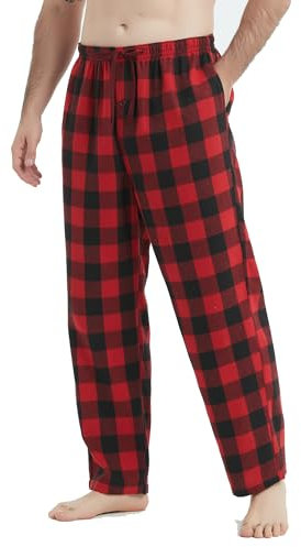 Jveyvth Herren Pyjamahose Flanell Baumwolle kariert Schlaf & Lounge Hose, PJ Hose mit Taschen und Knopfleiste