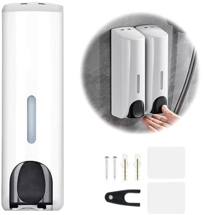 Distributeur Mural de Savon, Distributeur Manuel Mural de Savon à Une tête, adapté à la Cuisine, la Salle de Bain, l'hôtel Gel Douche - shampoing - désinfectant, sans Perforation 350ml