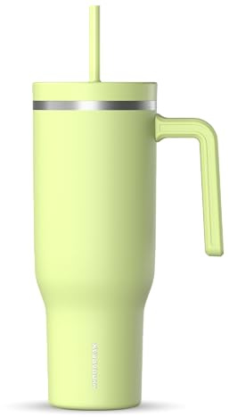 Hydrapeak Voyager Stainless Steel Tumbler with Handle, Insulated Water Bottle with Straw and Lid, Cup Holder Friendly, Reusable, Travel Mug, Citrus Yellow, 1.2L