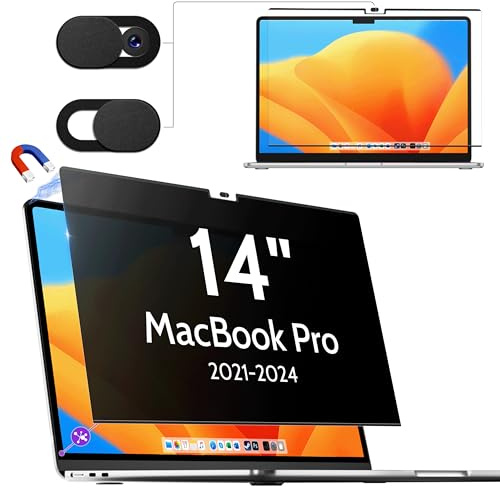 Makinda Magnétique Filtre de Confidentialité pour MacBook Pro 14 Pouces (2021-2026, M1, M2, M3, M4, M5,Pro/Max), Amovible Protection Ecran Anti Espion/Bleu-Lumière Film Confidentialité Mac Pro 14.2