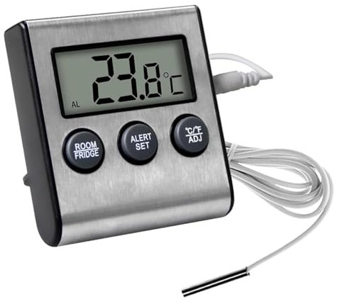 Mrchrogge Termómetro de horno, termómetro digital y reloj temporizador con sonda de alimentos de acero inoxidable, termómetro de alimentos horneados con azúcar para cocina, temporizador de alarma