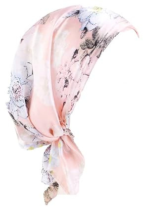 Chemo Headwear Women UK Beanie Scarf Soft Satin Floral Head Wraps Alopecia Bandana Head Cover Pale Pink