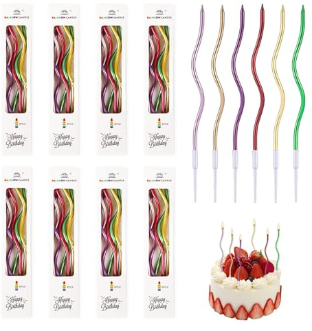 48 Velas de Cumpleaños, Velas Cumpleaños Doradas en Espiral para Tartas, Velas Largas y Elegantes con Soportes, Perfectas para Decoraciones de Fiestas de Cumpleaños, Aniversarios de Bodas (5 colores)