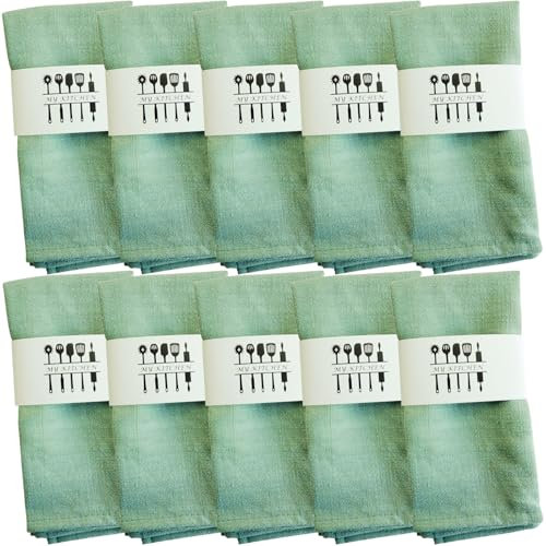 10 Stück Leinenservietten Stoffservietten Grün Servietten Stoff,Leinen Servietten Salbeigrün,Waschbar Leinen-Baumwolle Stoffservietten,Tischdekoration für Küche Abendessen Cafe(Grün,40 x 40 cm)