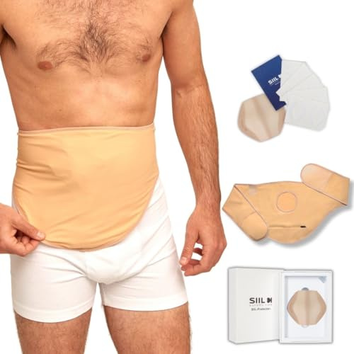 SIIL Cinturón de ostomía para hombre + protector | Fundas para bolsas de colostomía e ileostomía para deportes y natación | Cinturón de estoma sigiloso con cremallera | Soporte discreto para ostomía |