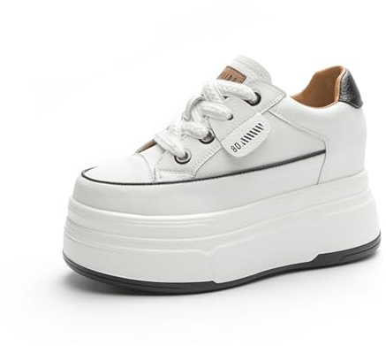AONEGOLD Compensées Chaussure Femme Plateforme Baskets de Sport Casual À Lacets Mode Chaussures Cuir Talon de 9 cm à L'intérieur Hausse(Blanc,33 EU)