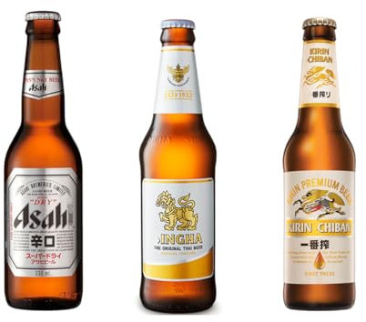 YIJIA | Cerveza Pack 3 Botellas x 33 cl | Kirin Ichiban x1 - Asahi Super Dry x1 - Singha x1