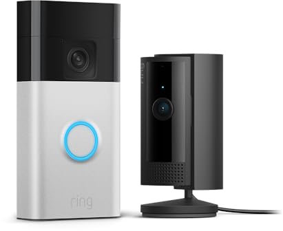Ring Battery Video Doorbell (Satin Nickle) + Ring Indoor Camera (Black)| DIY Wireless Video Doorbell Camera I Head-To-Toe View, HD Video