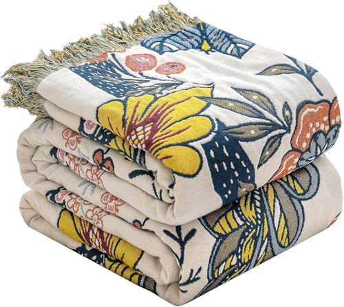 HOORDRY Bohemian Reversible Sofa Throw Blanket,King Size Bedspread | 100% Organic Cotton Breathable Soft Sofa Throws Large 3 Seater,230x250CM, Colorful Flower