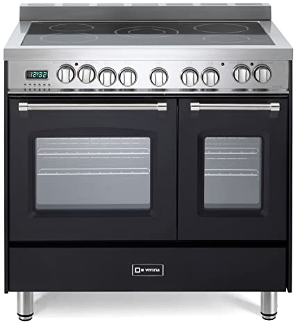 Verona VPFSEE365DE 36 inch Prestige Series Freestanding Double Oven Electric Range with 5 Elements, 3.5 cu. ft. Total Oven Capacity, European Convection in Matte Black
