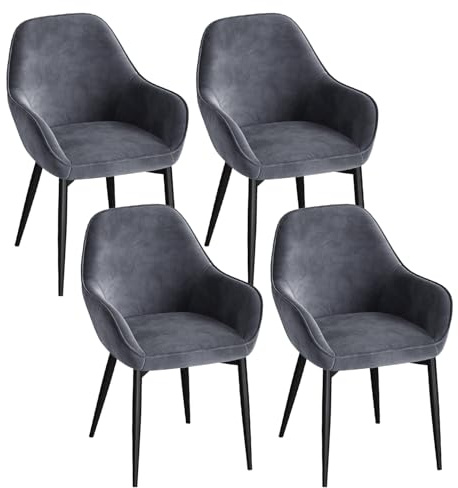 ELUCHANG Esszimmerstuhl 4er Set, Küchenstuhl, Polsterstuhl, Sessel Bequem mit Armlehne, Loungesessel, bis 120 kg Belastbar, Samt, für Esszimmer, Küche, Wohnzimmer, Dunkelgrau