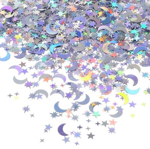 4000 Pcs Star Confetti, 30g Moon Stars Table Confetti Decor, Glitter Metallic Star Foil Sprinkles, Sequins Scatter Stars for Birthday Party, Wedding, Halloween, Christmas Decoration