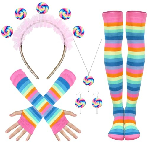Lollipop Costume Women Set with Hairband Earrings Necklace Gloves Overknees