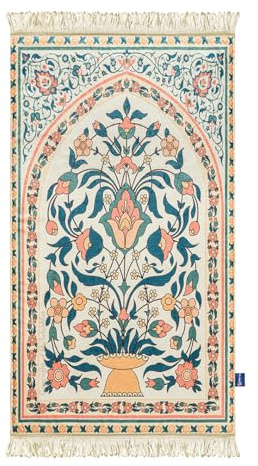 My Salah Mat Muslim Prayer Rug - Thick Large Adult Padded Sajadah for Men Women by Urban Rugs UK - Soft Islamic Mat Great for Knees Forehead Eid RamadanTravel (Teal and Coral Floral)