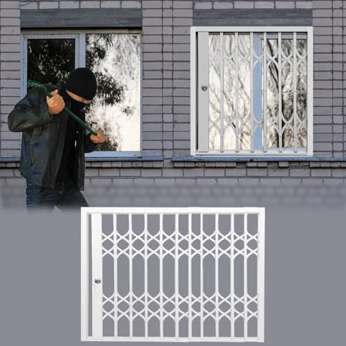 Justerbara säkerhetsgaller för fönster – inbrottsskydd för fönster, dörrar och ingångar – vikbara säkerhetsstänger, passar fönsterbredder 69–84 cm (31 x 33 tum)