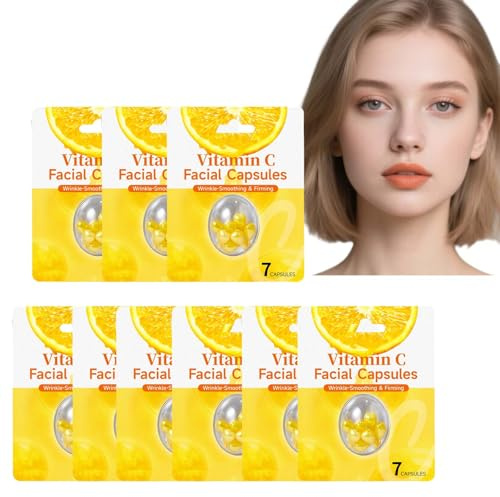 Vitamin C-kapsel-ansiktskräm fuktkräm, vitamin C-serum, anti-åldrande för rynkor, strålande hud, ljusande, djup fuktgivande, uppstramande för alla hudtyper (9 st)