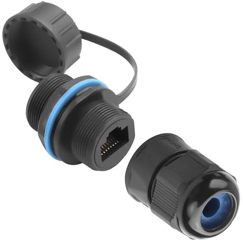 QIANRENON CAT5e RJ45 vattentät nätverksanslutning komponent 1 000 Mbps RJ45 8P8C hona till hona gängad fast montering utomhus Ethernet-adapter kopplingssats, vattentät IP68, för utomhus nätverkskablar