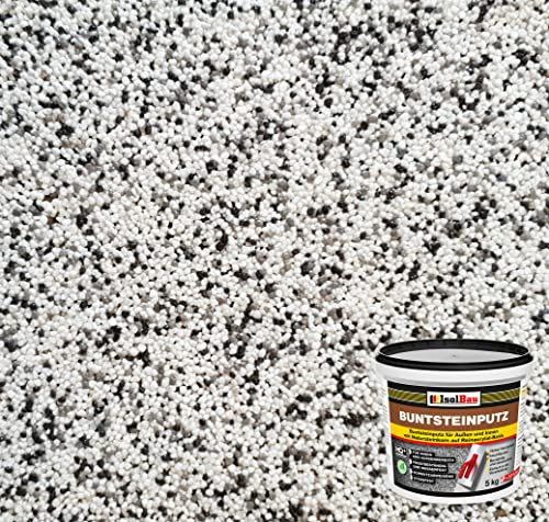 Isolbau Buntsteinputz - Mosaikputz für innen & außen - Frostsicher, wasserfest, stoßfest - BP10 (Weiß, Grau, Schwarz), 5 kg