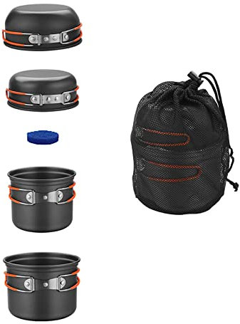 Bulin Pentole da Campeggio Set di Stoviglie Portatili per Esterni Pentola da Campeggio Pieghevole in Alluminio Pentola di Cottura per 1-2 persone Picnic Campeggio Escursionismo