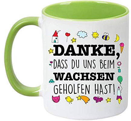 TassenTicker - Danke, dass du uns beim wachsen geholfen hast! - Erzieher - Erzieherin - Abschied - Geschenk - Kindergarten - Kita - Tasse - Becher - Geschenke - mit Spruch (Grün)