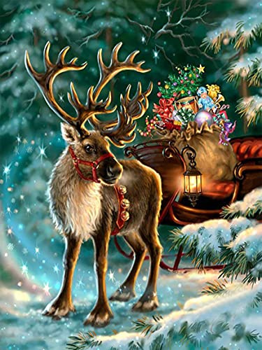 Ginfonr 5D DIY Diamond Painting Kits Julgåva För älg Strass Diamantmålning, Diamantmålning Satser Snö Korsstygn Broderi Strass Hantverk För Hemmakontor Väggdekor 30x40 cm