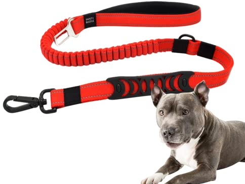 Edipets, Laisse Anti Traction Chien, 1M / 1.4M, Ceinture Chien Voiture, Réfléchissante, Poignée Rembourrée, pour Petits/Moyens/Grands Chiens (Rouge)