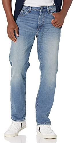 Amazon Essentials Vaqueros elásticos, Corte Holgado (Disponibles en Tallas Grandes) - Colores interrumpidos Hombre, Lavado Claro, 50W / 28L