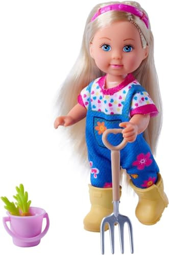 Evi Love Farmer, Spielpuppe als Bäuerin mit Schaufel, Mistgabel, Eimer und Karotten 12cm, ab 3 Jahren
