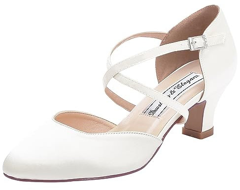 Duosheng & Elegant Geschlossene Zehen HC1921 Kreuz Bände Schnalle Brautschuhe für Damen Party Absatz Hochzeit Brautschuhe mit Satin Ivory Gr. 40