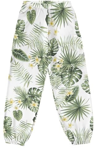JOAIFO Palm Leaf Floral Print Yoga Pants Harem Pants Women with Pocket Plus Size Leggings Durable Stylish Hippie Pants Kung Fu Pants Bloomer