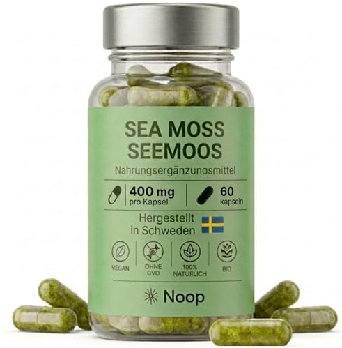 Noop Irish Sea Moss Havsmossa 400mg - 60 Kapslar - 2 Månaders Förbrukning - 92 Mineraler Jod Sköldkörtel Hud Hår - Vegansk Ekologisk Wildcrafted - Svensktillverkad