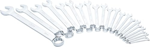 VIGOR ringskiftnyckel set V7740/22, 22 delar, lång design, krökt 15 grader, 6–36 mm, utsida hexagon och dubbel sexkantsprofil, förkromad och polerad