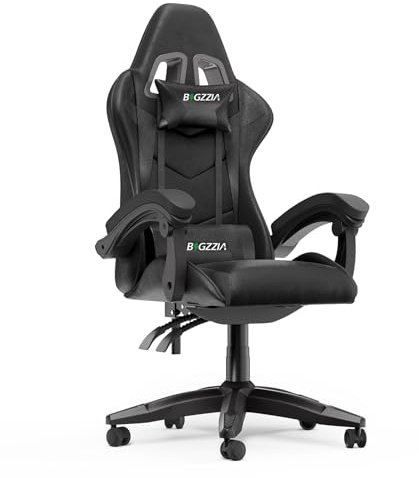 Racingreat Ergonomic Gaming Chair for Adults(Basics, Black) | Ergonomic,Height Adjustable,Reclining,Headrest,Lumbar Support,Armrests,360°-Swive,PU Leather