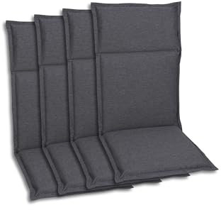 GO-DE Textil Bequeme und attraktive Polsterauflagen für Hochlehner-, Mittellehner- und Niederlehner-Gartenstühle (4er-Set, Uni Anthrazit, Hochlehner)