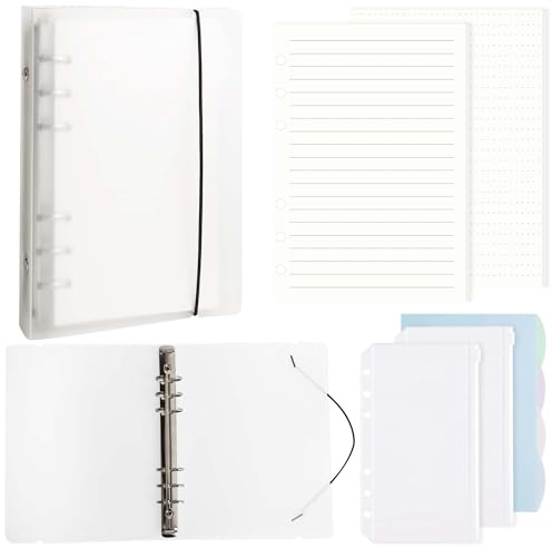 DesertBoy Carpeta Anillas A5, 1 Pieza Archivador Anillas A5 con 90 Hojas Papel de Recambio, 2 Piezas Bolsas de Carpeta y 4 Piezas Separadores, Agenda Anillas