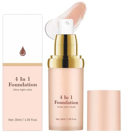 Fond de teint 4 en 1 - Fond de teint fluide 4 en 1 - Pour toute la journée - Fond de teint liquide léger et résistant à la décoloration - Pour tous les tons de peau