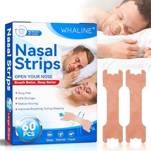Whaline Cerotti Nasali 60 Pezzi,Cerotti Nasali Antirussamento Cerotti Nasali Respira Bene Grandi Cerotti Nasali Antirussamento Naso Antirussamento Contro Il Russareper Una Sonno,Migliore Respirazione