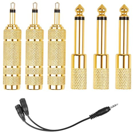 BOULESENM 7 PCS Audio Plaqué Cable Jack 6.35 vers 3.5,Adaptateur de Casque 3,5 mm Femelle vers 6,35 mm Mâle,Rallonge Jack 3.5 Male Femelle,pour Casque/Haut-parleurs/Guitare/Piano/Table Mixage