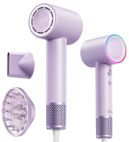 High-Speed Hair Dryer, 160,000 RPM Brushless Motor for Ultra-Fast Drying,500M Ionic Negative for Frizz Reduce, Low Noise Thermo-Control Blow Dryer with Diffuser for Curly Hair Women and Men,Purple