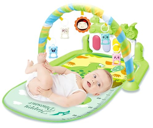 Manta de juegos para bebé con arco, manta de actividad de piano gym para bebé, juguete extraíble, manta para gatear con música y luces, esterilla de actividad para bebés y niños pequeños (verde)