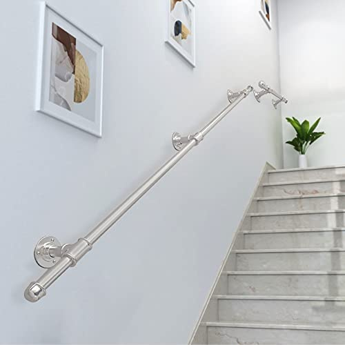 Rampe per scale in metallo argentato, 3 m/3,6 m/4 m/5,2 m, barra di sicurezza per montaggio a parete, antiscivolo, supporto in ferro battuto per uso interno ed esterno, ideale per bambini e anziani