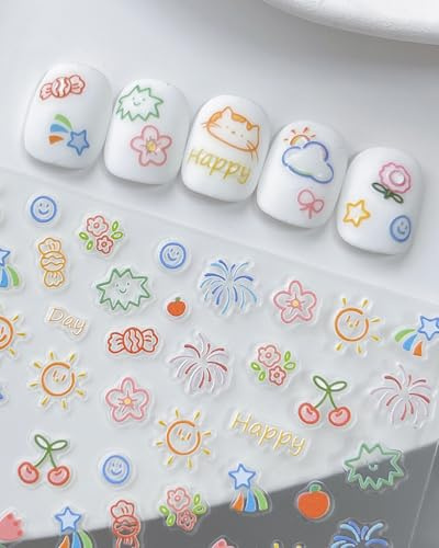 lulir Pegatinas para Uñas - Explosión de Estrellas, Pegatinas Uñas Verano, Nail Stickers Uñas Kawaii, Decoración de Uñas para Manicura DIY y Salón (Estrellas, Sol y Frutas Kawaii)
