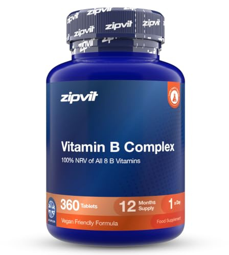 Zipvit Vitamin B Complex with All 8 B Vitamins - 12 Months Supply | Recommended Daily Amount - Supports Mental Performance, Energy & Immunity - 3rd Party Tested - Vegan